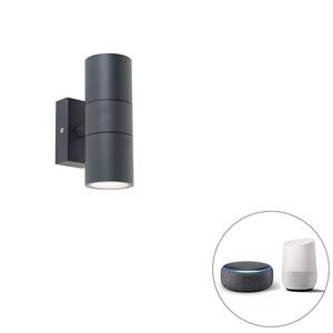 qazqa Smart buitenwandlamp donkergrijs IP44 incl. 2 Wifi GU10 - Duo - Dunkelgrau