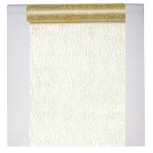 Feest tafelkleed met tafelloper - op rol - wit/goud - 10 meter -