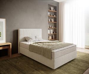 DELIFE Boxspringbett Dream-Well 120x200 cm Bouclé Creme-Weiß mit Matratze und Topper