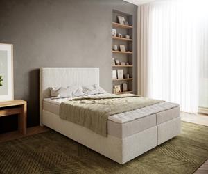 DELIFE Boxspringbett Dream-Well 140x200 cm Bouclé Creme-Weiß mit Matratze und Topper