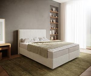 DELIFE Boxspringbett Dream-Well 160x200 cm Bouclé Creme-Weiß mit Matratze und Topper