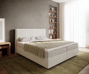 DELIFE Boxspringbett Dream-Well 180x200 cm Bouclé Creme-Weiß mit Matratze und Topper