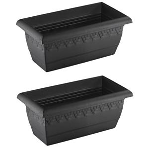 Hega Hogar Set van 2x antraciet grijze rechthoekige plantenpotten/bloempotten Jardinera x 20 cm kunststof -