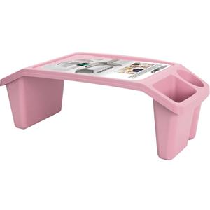 Dienblad/schoottafel kunststof met opbergvakjes roze L60 x B30 x H21 cm -