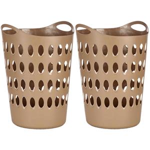 Arte r 2x stuks flexibele wasmand/opbergmand rond goudbruin 50 liter -