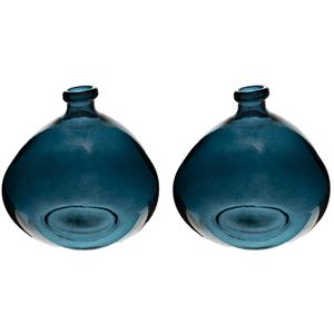 Atmosphera Bloemenvaas - 2x - Organische bol fles vorm - blauw transparant - glas - H22 x D21 cm -