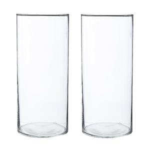 Atmosphera 2x Bloemenvaas cilinder vorm van transparant glas 30 x 13 cm -