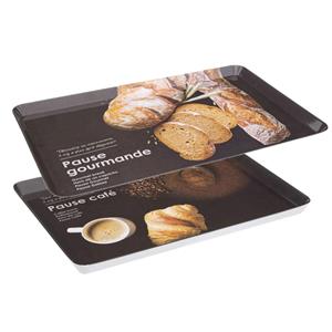 5five Set 2x dienbladen/serveerbladen rechthoekig Koffie en Brood zwart -