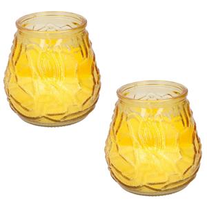 Arti Casa Set van 4x stuks Citronella lowboy tafelkaarsen 10 cm geel glas -