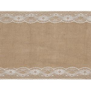 Santex Tafelloper op rol - jute/kant - 28 cm x 4 m - Feest/bruiloft tafelkleed -