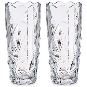 Giftdecor Set van 2x stuks bloemenvazen diamant relief 8 x 19,5 cm van glas -