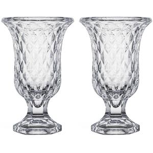 Giftdecor Bloemenvazen 2x stuks - Tulp model - Diamonds transparant glas - 15 x 24 cm -