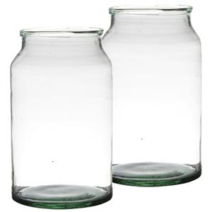 Set van 2x stuks bloemenvazen van gerecycled glas 30 x 18 cm -