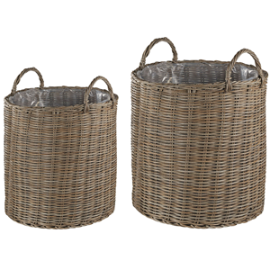 BELIANI Bloempot set van 2 rotan zandbeige BITOLA