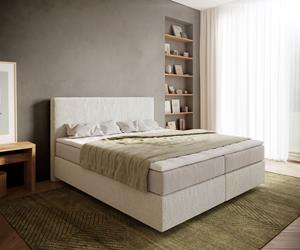 DELIFE Boxspringbett Dream-Well 180x200 cm Bouclé Creme-Weiß mit Taschenfederkernmatratze und Topper Visco