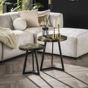 LifestyleFurn Salontafel Kaeo Teakhout, Set van 2 stuks - Zwart/Goud