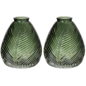Bellatio Bloemenvaas - 2x - groen - transparant glas - D14 x H16 cm -