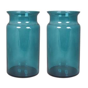 Floran Set van 2x bloemenvazen - turquoise blauw/transparant glas - H29 x D16 cm -