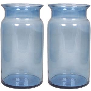 Floran Set van 2x stuks glazen melkbus vaas/vazen blauw 7 liter smalle hals 16 x 29 cm -