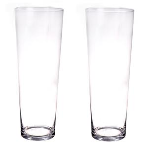 Mica Decorations Set van 2x stuks conische bloemen vaas/vazen helder glas cm hoog -