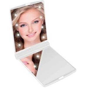 Benson Care LED Make-up spiegel/handspiegel/zakspiegel - wit - 11,5 x 8,5 cm - dubbelzijdig -
