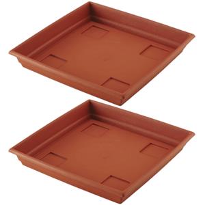 Hega Hogar Set van 4x stuks bloempot/plantenpot terra cotta onderschaal/opvangbord kunststof diameter 27 cm -