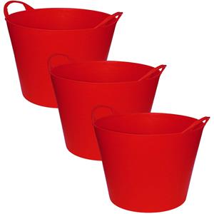 3x stuks flexibele emmers/wasmanden/kuipen rood liter -