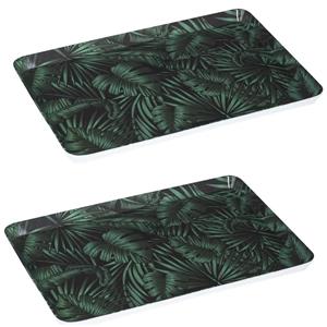 Secret de Gourmet 2x stuks dienbladen/serveerbladen rechthoekig Jungle 45 x 30 cm donker groen -