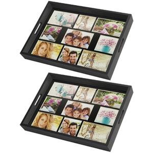 Zep 2x stuks houten foto dienblad zwart 45 x 35 cm met 9 foto in diverse maten -