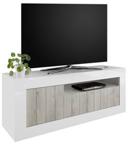 Pesaro Mobilia Tv-meubel Urbino 138 cm breed in hoogglans wit met grenen wit