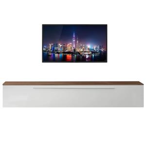Pesaro Mobilia Zwevend Tv-meubel Tesla 210 cm breed in hoogglans wit met walnoot