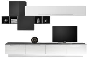 Pesaro Mobilia TV-wandmeubel set Matiz in hoogglans wit en oxid met grijs beton