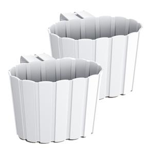 Prosperplast Set van 2x stuks kunststof balkon plantenpotten/bloempotten met haak wit 19 cm -