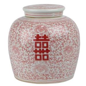 Fine Asianliving Chinese Gemberpot Rood Wit Dubbele Blijdschap