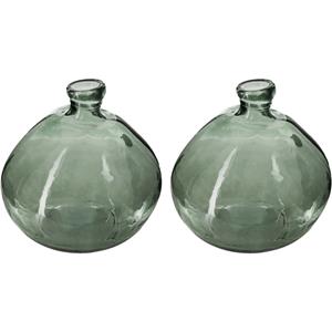 Atmosphera Bloemenvaas - 2x - Organische bol fles vorm - groen transparant - glas - H22 x D21 cm -
