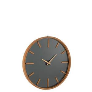 J-Line Wandklok Rond Hout|Glas Bruin|Zwart Medium