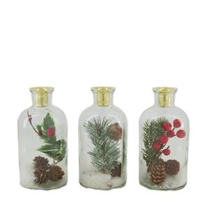 Dijk natural collections Kandelaar Glas Met Kerstdeco 8x8x16cm