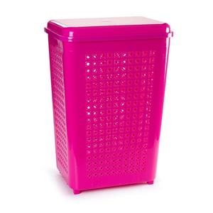 PlasticForte Grote wasmand met deksel van 50 liter in het fuchsia roze -