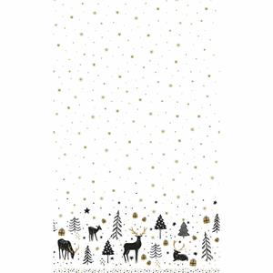 Duni Kerst tafellaken/tafelkleed - 138 x 220 cm - papier - wit met rendieren - rechthoekig -