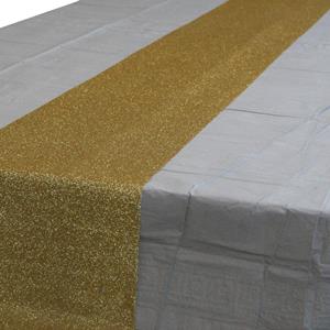 Zilver tafelkleed 274 x 137 cm met gouden tafelloper met glitters voor de kersttafel -