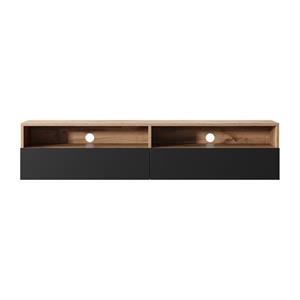 Rednaw - TV-Schrank / modernes TV-Board für Wohnzimmer, stehend / hängend, 140 cm breit (Wotan Eiche Matt / Schwarz Hochglanz ohne led) - Selsey