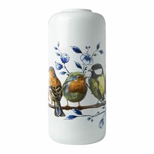 Heinen Delfts Blauw Cilinder Vaas Bosvogels Ã 14 cm, H31 cm