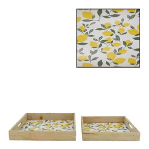 Dijk natural collections Tray Set Hout Met Print Citroenen 2-delig 27x27x4cm