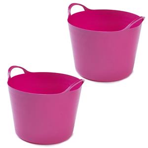 Whitefurze 2x stuks flexibele emmers - 14 liter - Kunststof - Roze - 32 x 36 x 25 cm -