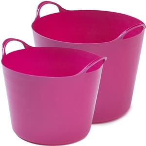 Whitefurze Flexibele emmers - 2x stuks - 14 liter en 26 liter - roze -