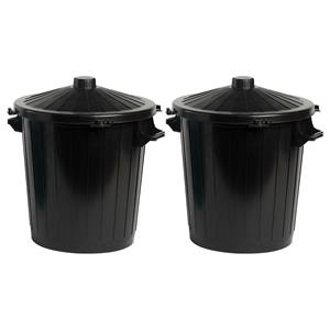 Cosy & Trendy Wasmand met deksel - 2x - 50 liter - zwart - 55 x 49 x 58 cm -