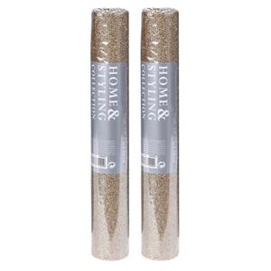 2x stuks decoratie stof/tafellopers champagne glitter 28 x 250 cm -