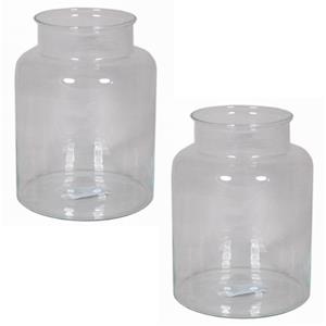 Floran Set van 2x stuks glazen melkbus vaas/vazen 8 liter smalle hals 19 x 25 cm -