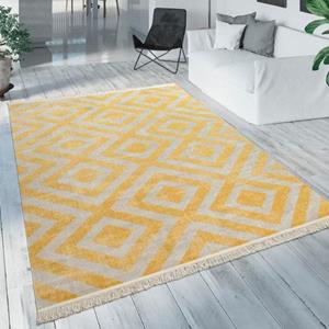 Teppich Poco 821, Paco Home, rechteckig, Höhe: 6 mm, Kurzflor, Rauten Design, mit Fransen, In- und Outdoor geeignet