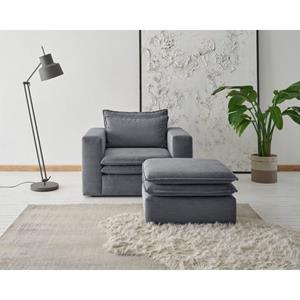 Places of Style Zithoek PIAGGE Hoogwaardige cord, fauteuil en hocker klein als set (2-delig)